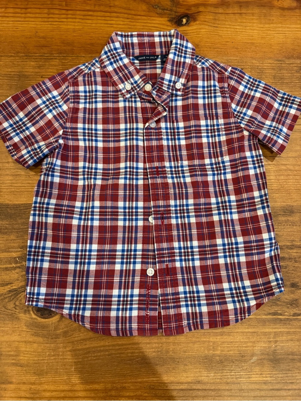 Janie and Jack Red, Blue & White Plaid Short Sleeve Button-Down Shirt